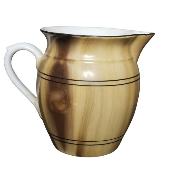 Art Deco Porcelain Cream Pitcher Faux Bois Wood Jug Creamer Czechoslovakia 1930